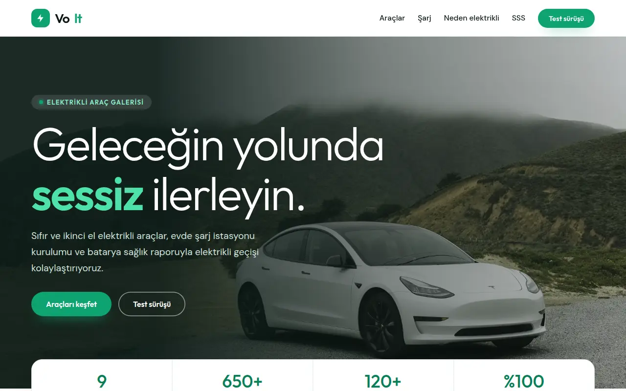 Elektrikli Araç Galerisi Web Sitesi — Volt